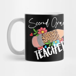 Second Grade Teacher Leopard Pencil 2nd Grade Women Teacher Mug